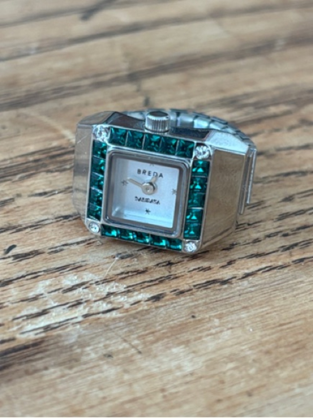 Silver and Green Stone Square Watch Ring - Breda from Anthropologie